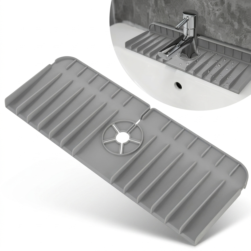 Silicone Faucet Splash Guard – Self-Draining Sink Mat for Kitchen & Bathroom