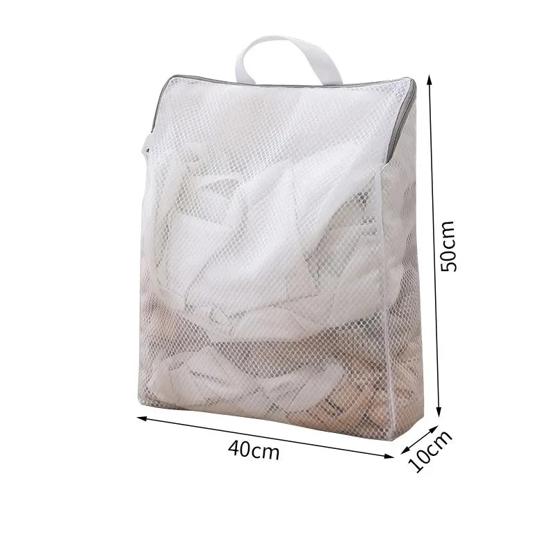 Mesh laundry bag with dimensions displayed on a white background