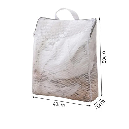 Mesh laundry bag with dimensions displayed on a white background