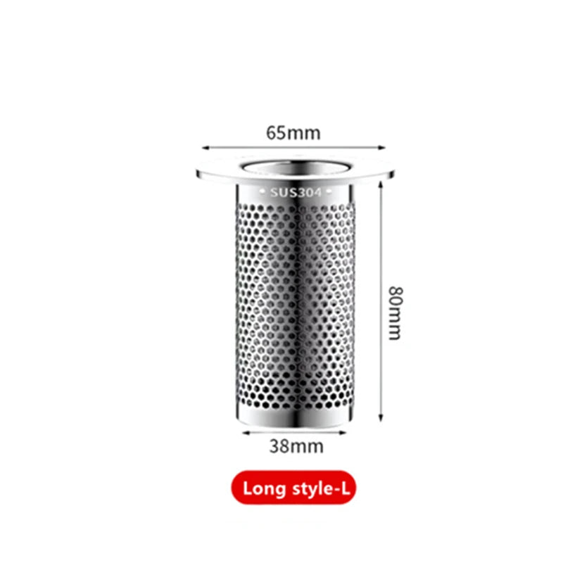 Stainless steel sink strainer with dimensions on a white background