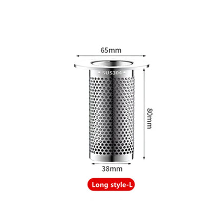 Stainless steel sink strainer with dimensions on a white background