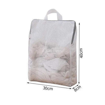 Mesh laundry bag with dimensions labeled on a white background
