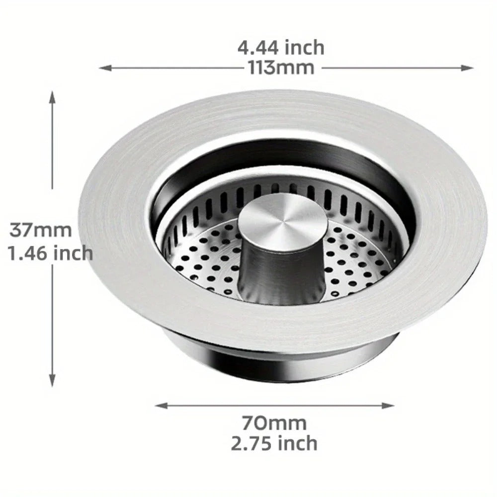 3-in-1 Kitchen Sink Strainer & Pop-Up Drain Stopper – Stainless Steel Anti-Clog Filter Basket