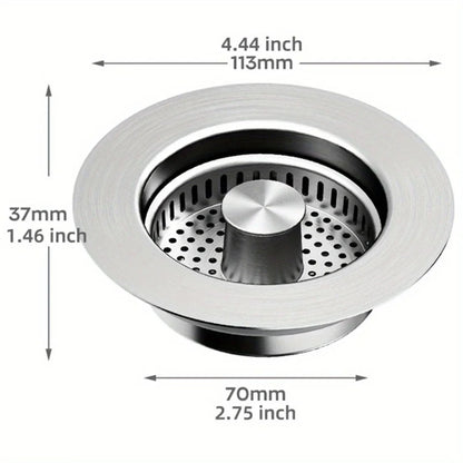 3-in-1 Kitchen Sink Strainer & Pop-Up Drain Stopper – Stainless Steel Anti-Clog Filter Basket