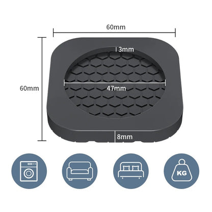 Black square mat with measurements and icons indicating its use cases.