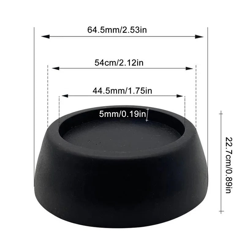 Black rubber pad with dimensions labeled on a white background
