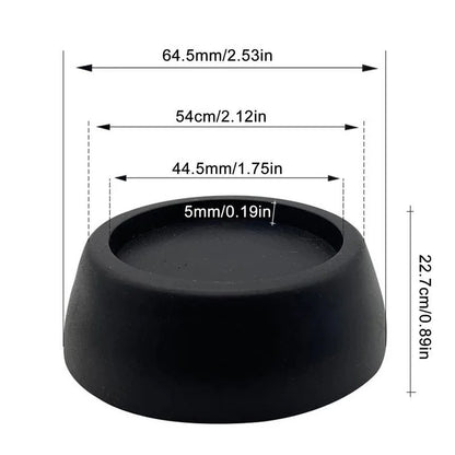 Black rubber pad with dimensions labeled on a white background
