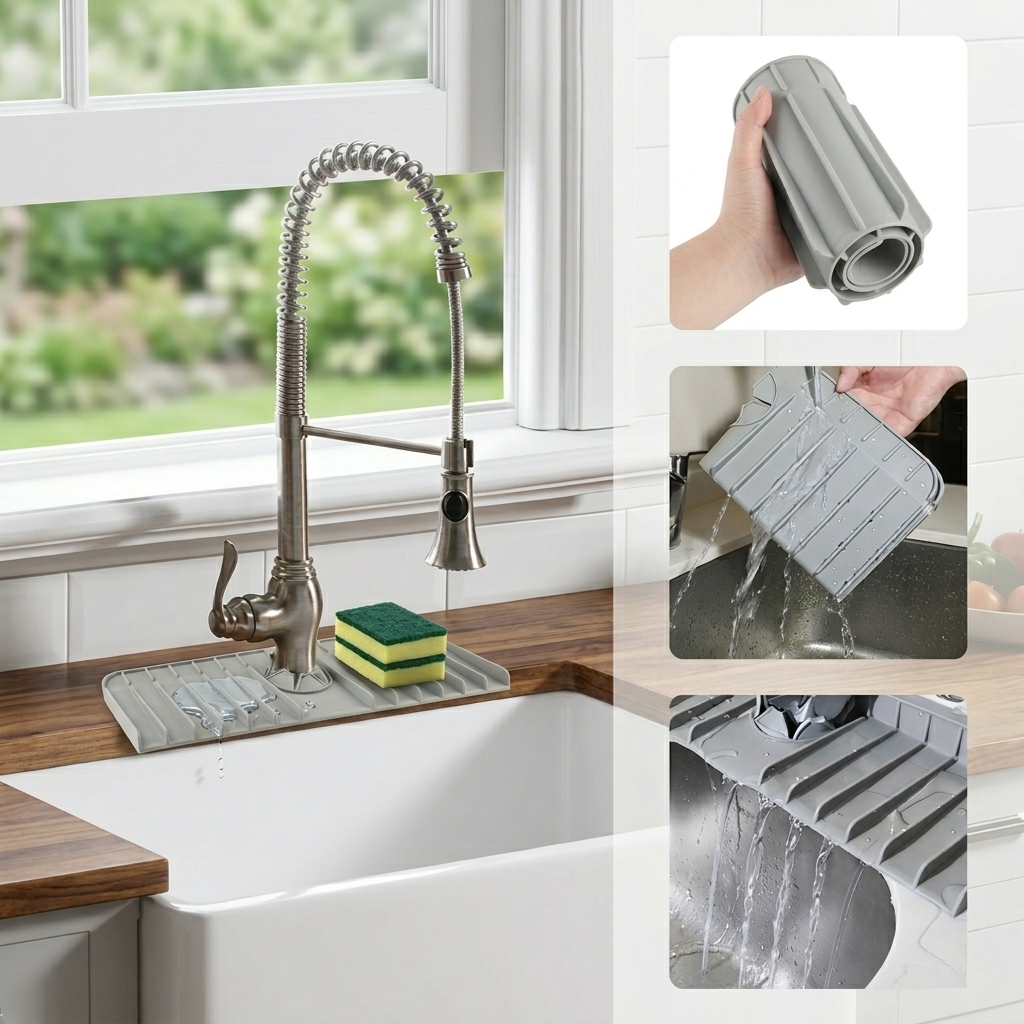Silicone Faucet Splash Guard – Self-Draining Sink Mat for Kitchen & Bathroom