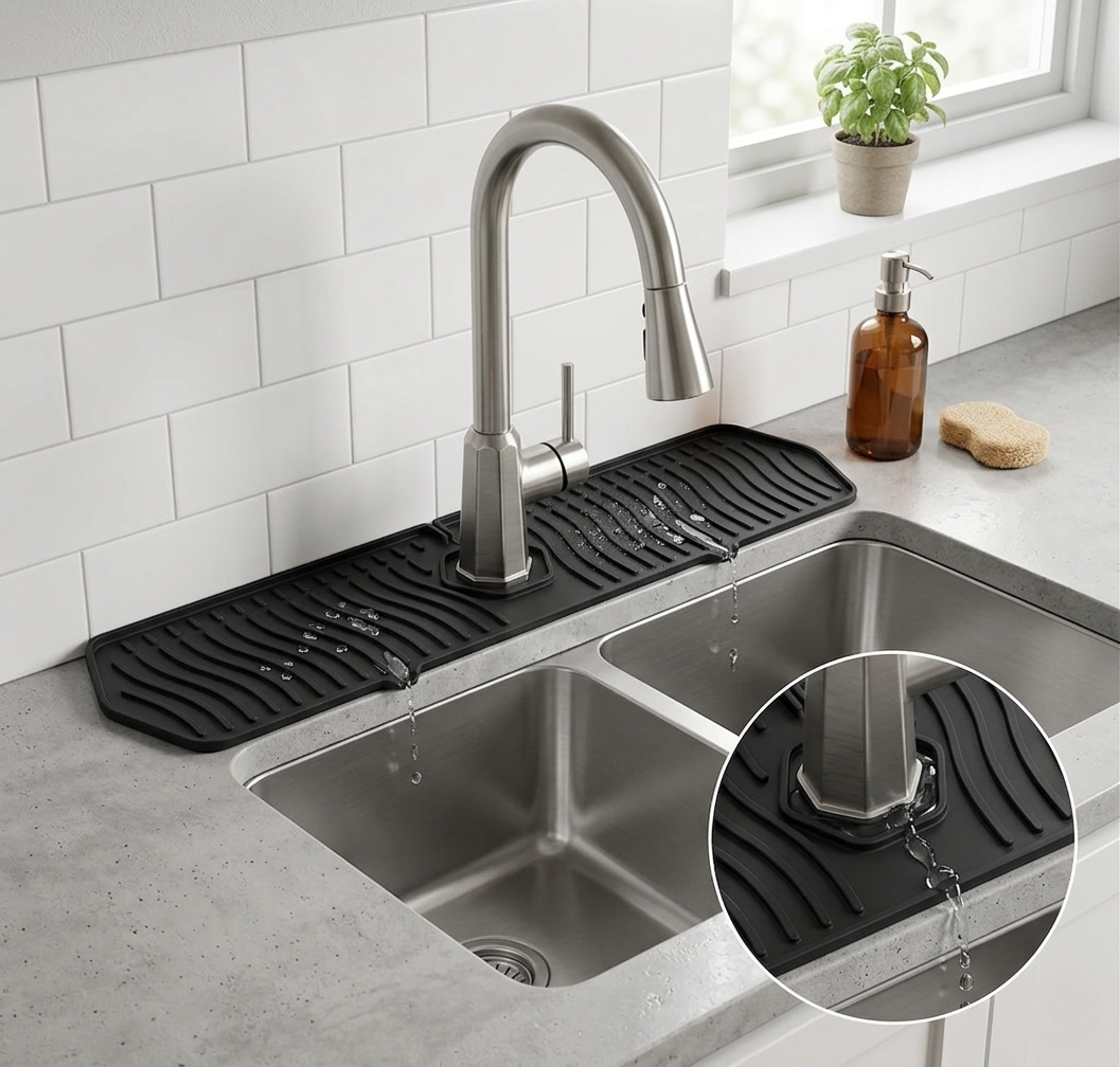 Silicone Faucet Splash Guard – Self-Draining Sink Mat for Kitchen & Bathroom